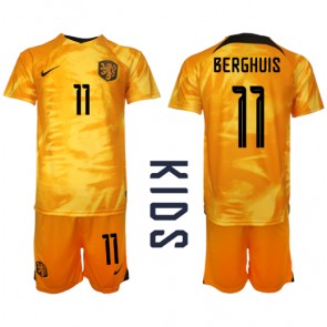 Holland Steven Berghuis #11 Hjemmebanesæt Børn VM 2022 Kort ærmer (+ korte bukser)